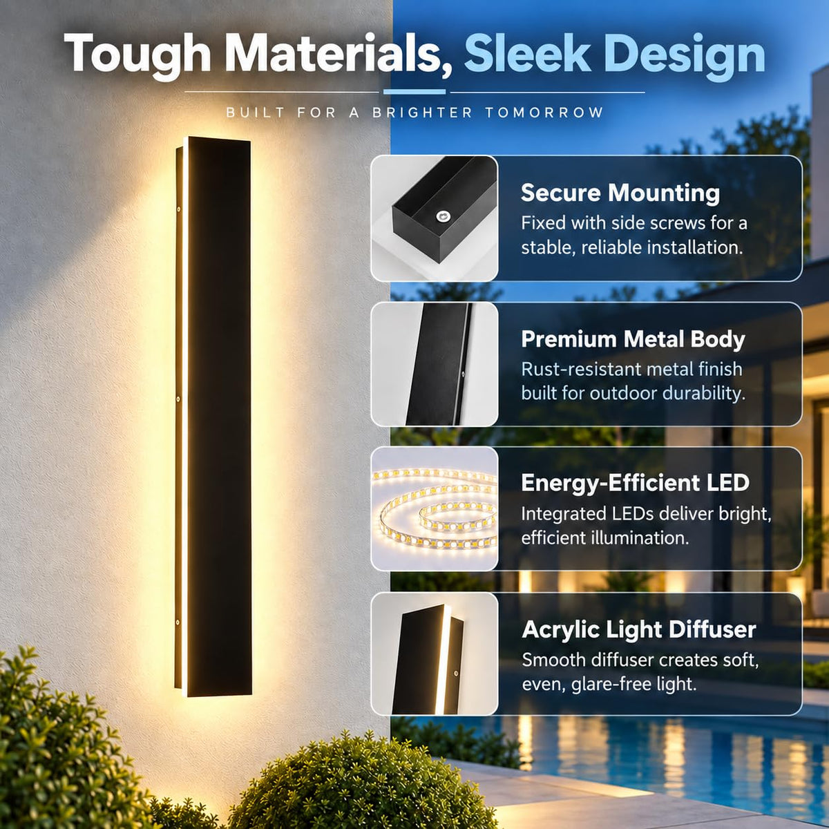 Modern Outdoor Wall Lights (3000K Warm Light / 2pack-59Inch*4.72inch)