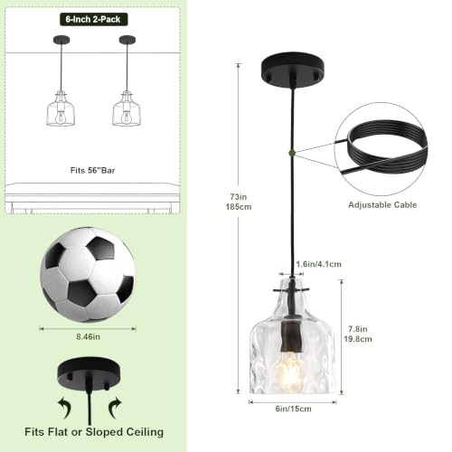 2 Pack Black Hammered Clear Glass Pendant Light (Black-2Pack)
