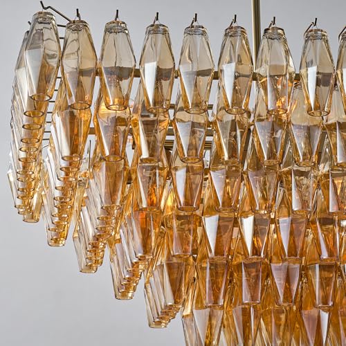 54 Inch Gold Amber Crystal Chandelier with 19 E12 Lights (Amber(L54"-W32"))