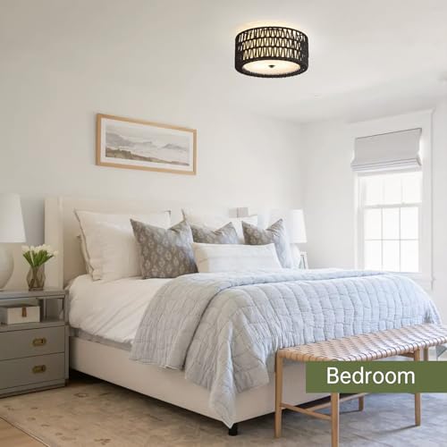 12.6" Black Rattan Ceiling Light (Black / 12.6")