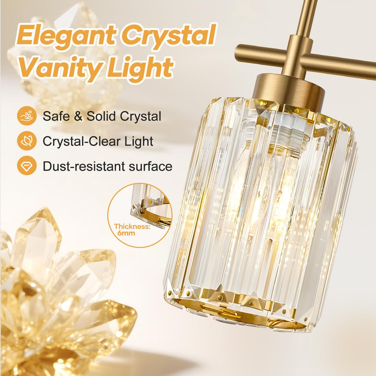 Modern Crystal Bathroom Vanity Light (Brushed Gold / 3-light)