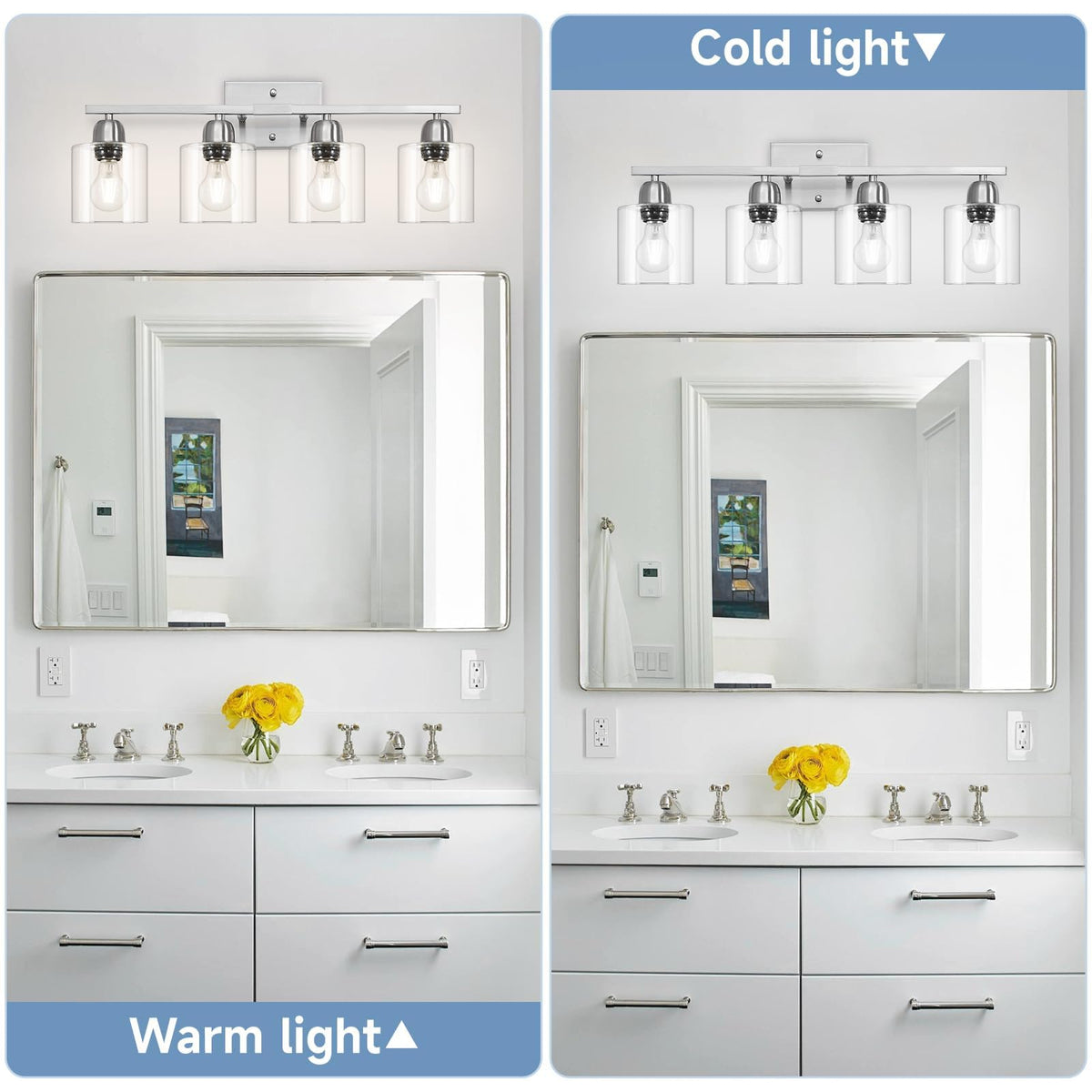 Modern Brushed Nickel 4 Light Bathroom Light Fixtures (Nickel & Clear Glass / 4-Light)
