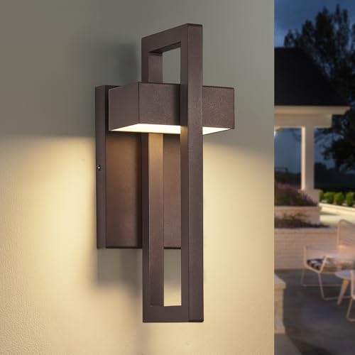 Modern LED Outdoor Wall Lights Brown Exterior Lighting Fixtures (Brown - No Sensor / 16.5Inch - 1 Pack)