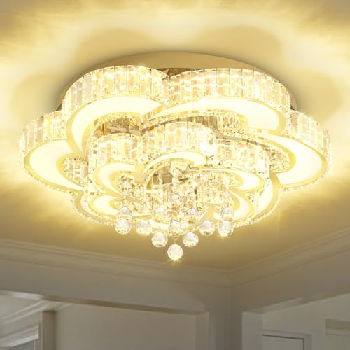 Dia 24'' Gold Modern Crystal Chandeliers Modern LED Dimmable Chandelier with Remote Crystal Ceiling Light Pendant Light Fixture for Living Room Bedroom Entryway (Gold / Dia 24")