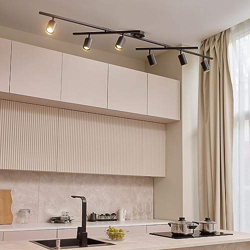 Waylon 6 Light Matte Black Track Lighting with Center Swivel Bars (White, Waylon 6-Light)