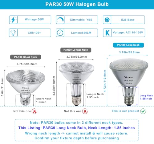 PAR30 Long Neck Halogen Bulb 50W 120V E26 Base 3000K Warm White
