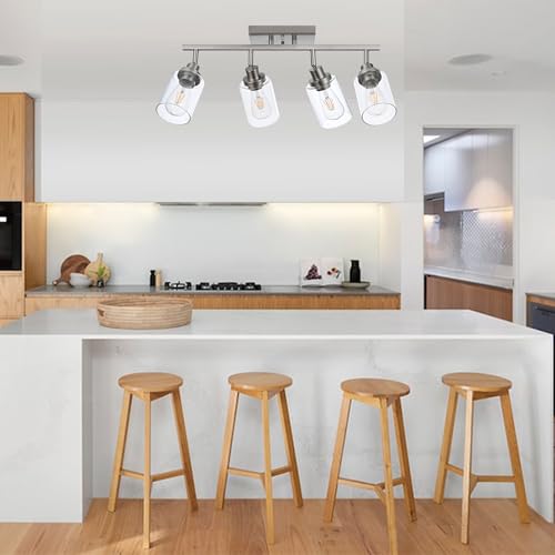 4 Light Track Lighting Fixtures Ceiling Kitchen Track Lighting Kit Brushed Nickel Bathroom Tracking Vanity Lights with Clear Glass Shade (Brushed Nickel / 4-Light)