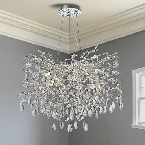 Modern Crystal Tree Branches Chandelier (Silver / Round 23.5")