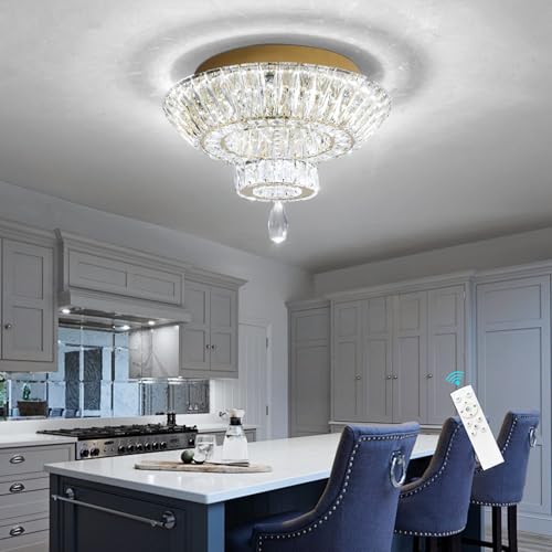 Gold Crystal Chandelier Glam Bedroom Ceiling Light Fixture 20W Dimmable LED Chandeliers for Entryway Dining Room Living Room (Gold / W16"-Ring)