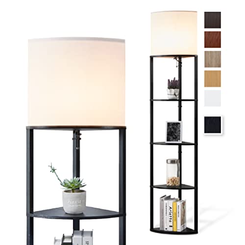Corner Floor Lamp with Shelves (Black)