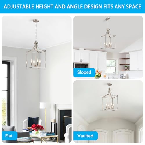 Farmhouse Brushed Nickel Chandeliers for Dining Room (Lantern-Brushed Nickel)