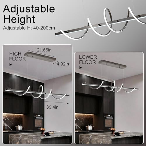 47.24" Modern Led Pendant Light for Kitchen Island Lighting (Electroplated Black / 47.24in)