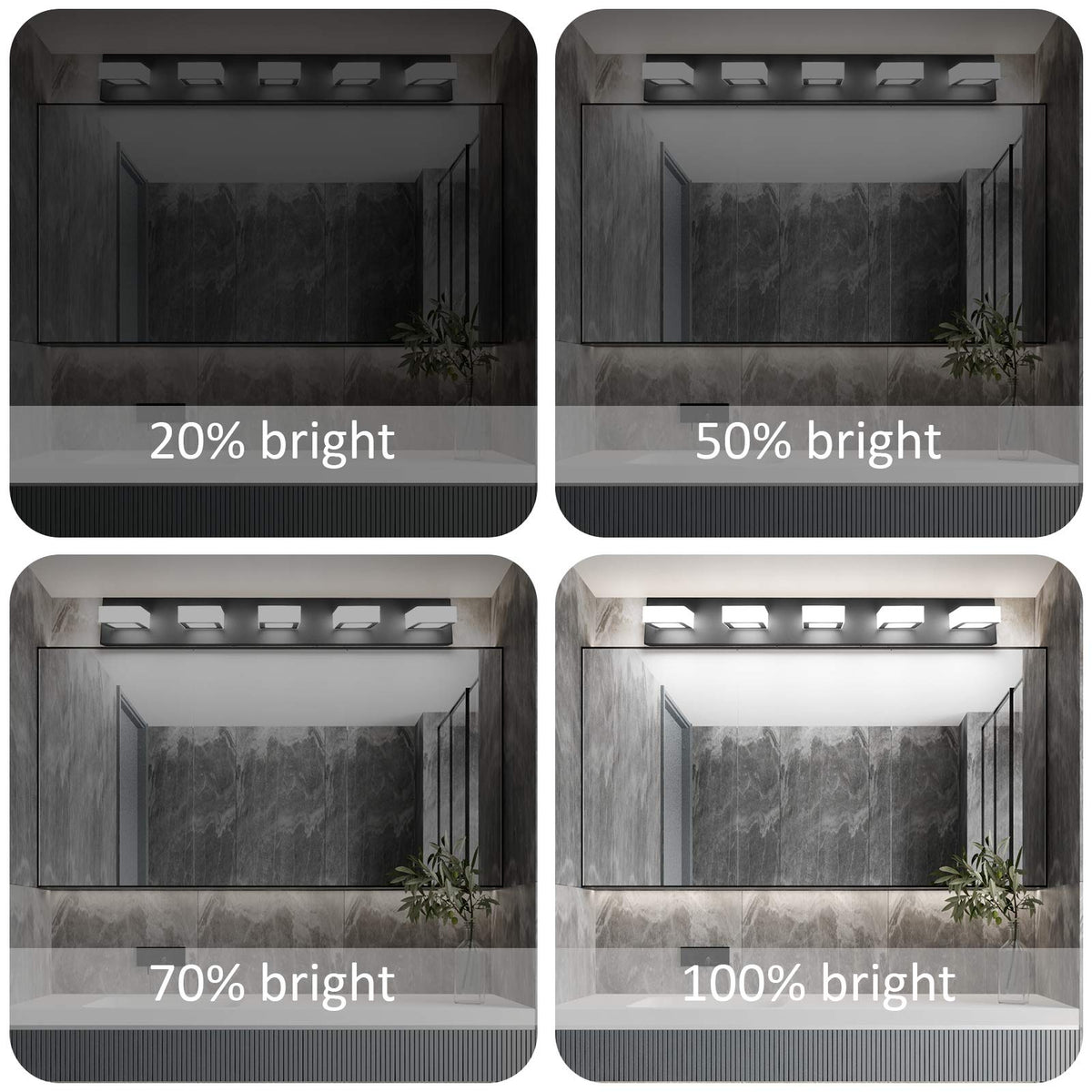 Dimmable Matte Black Vanity Light Modern 5 Lights Acrylic Stainless Steel Vanity Wall Light Over Mirror Long LED Modern Bathroom Vanity Lighting Fixtures (Black-Dimmable / 34 inch)