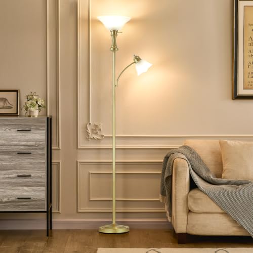 Torchiere Glod Floor Lamp with Adjustable Angle Reading Lamp (Gold)