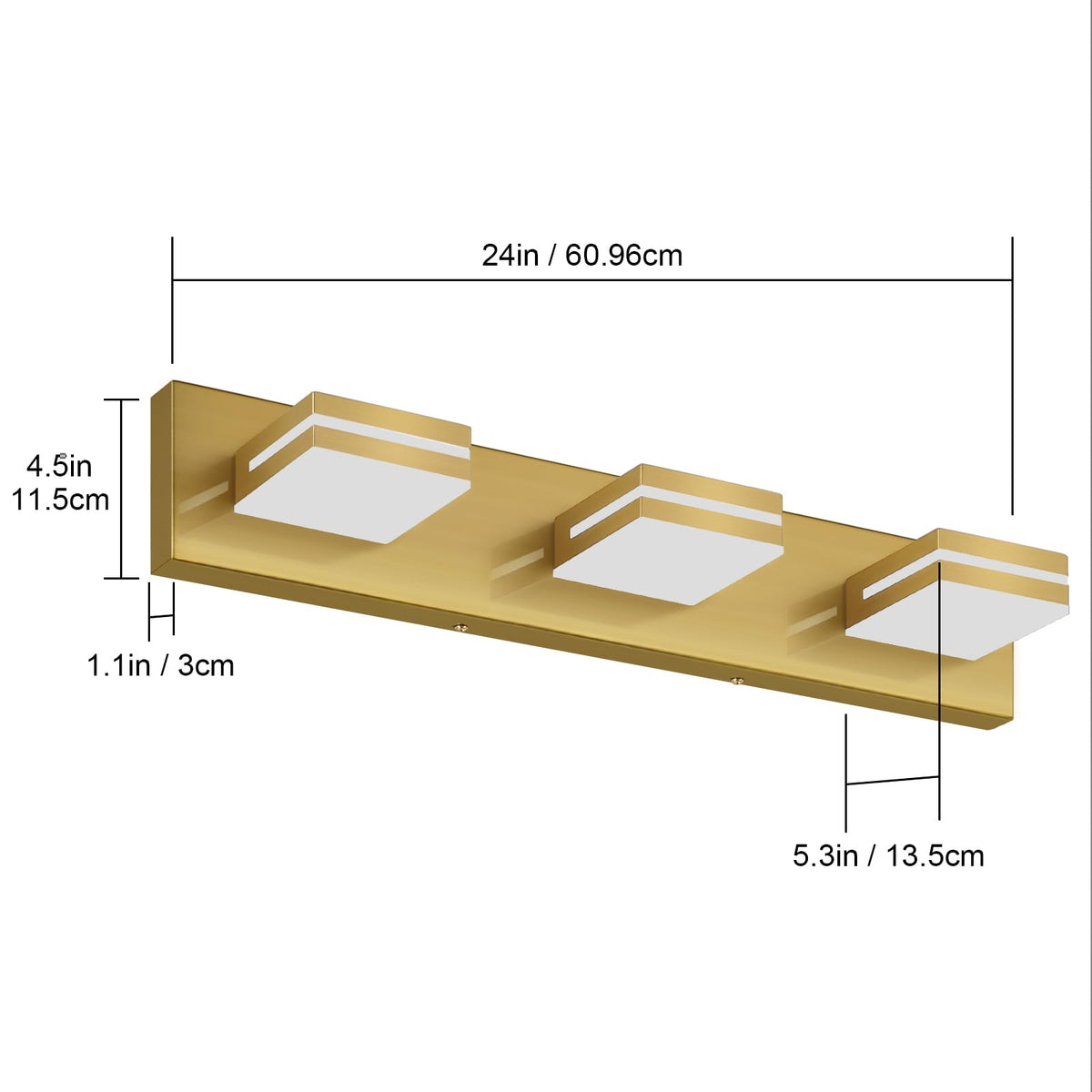 LED Modern Bathroom Vanity Light Fixtures (3-Light, 24-Inch / Brass, 100%-0% White)