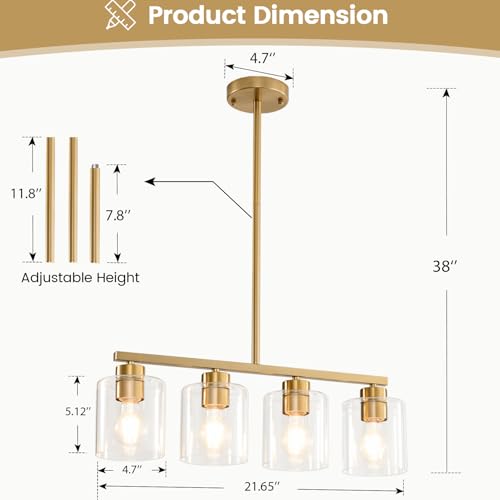 4 LightBrushed Gold Kitchen Island Lighting (Gold & Clear Glass / 4 Light)