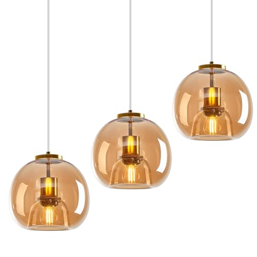 Amber Glass Pendant Lights Kitchen Island (Amber(7.87 in) / 3-Pack)