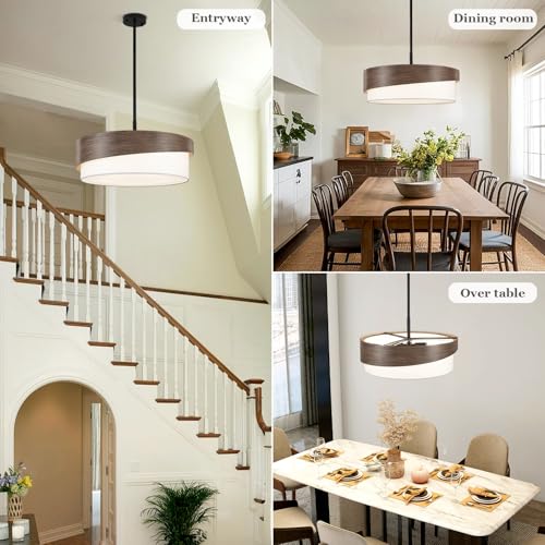 Modern Drum Chandeliers for Dining Room Light Fixture with White Fabric Shade Large Pendant Lighting for Kitchen Island Living Room Bedroom Foyer Over Table