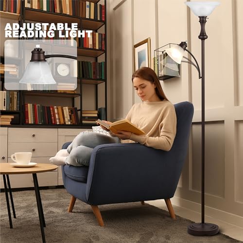 Torchiere Brown Floor Lamp with Adjustable Angle Reading Lamp (Red Brown)