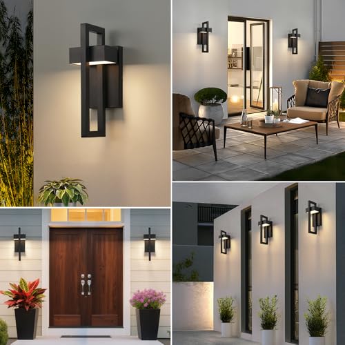 Modern LED Outdoor Wall Lights Black Exterior Lighting Fixtures (Black - No Sensor / 16.5Inch - 1 Pack)