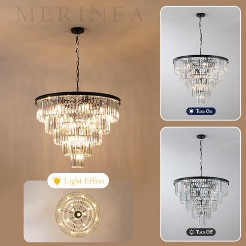Black Crystal Chandeliers 16 Lights 30" Luxury Round Chandelier (Black / Large-30”)