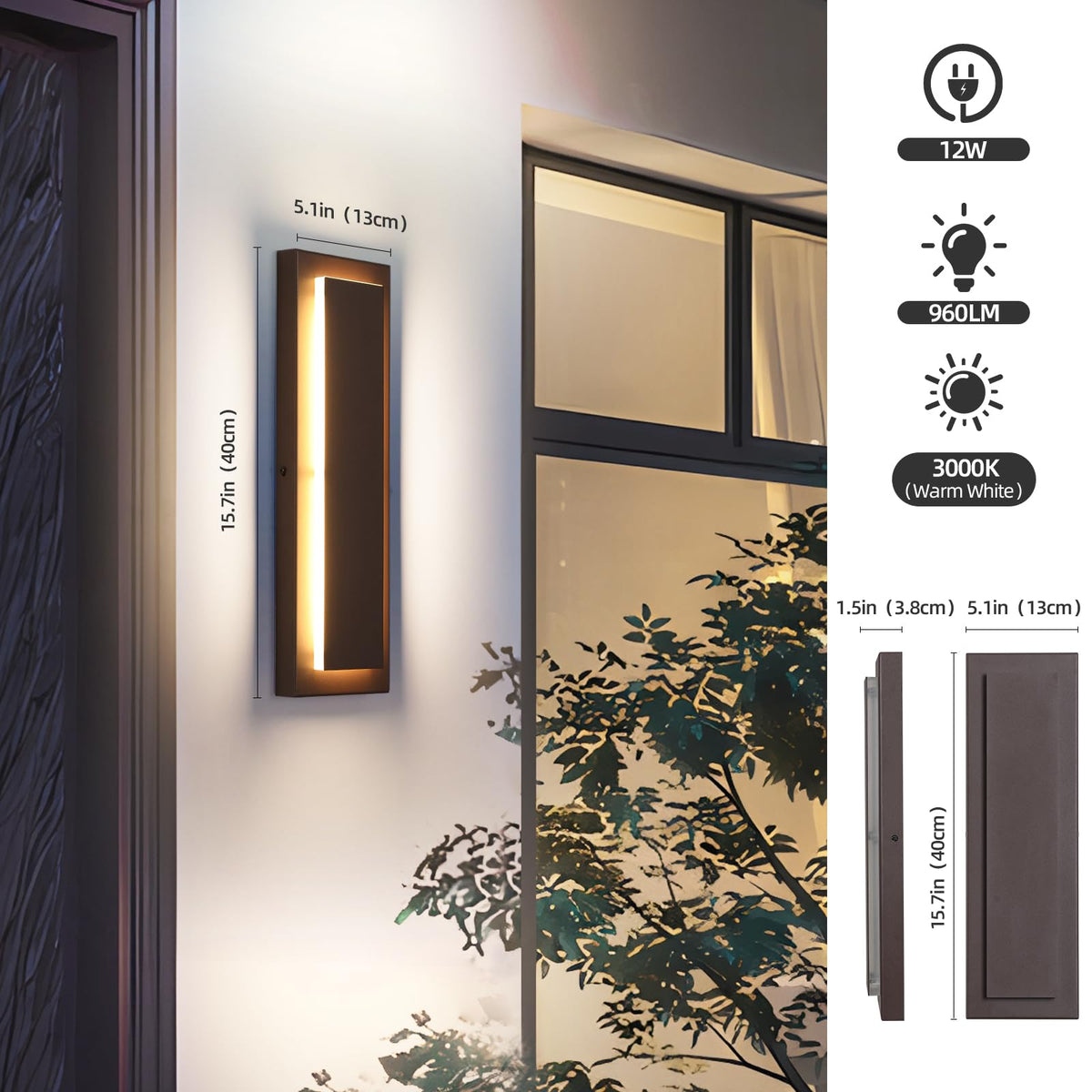 Brown Outdoor Wall Sconce Exterior Lights Fixture 15.7 in (Brown 1-tier Modern Design / 15.7 Inches（40 cm）)