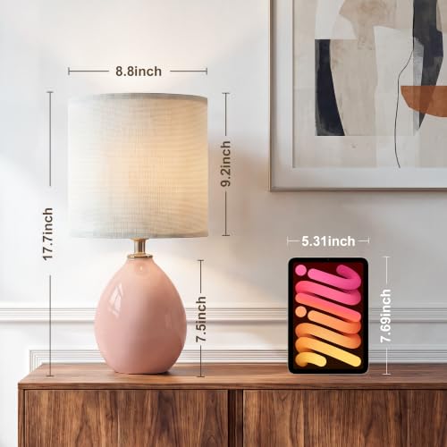 17.7" Ceramic Table Lamps Set of 2 for Living Room Bedroom (Pink)