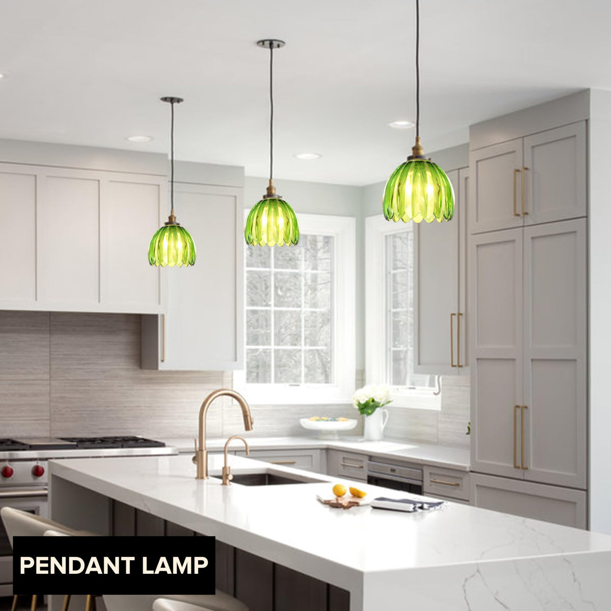 Green Tulip Glass Lamp Shades Set of 2 (Tulip Green / 2 Pack)