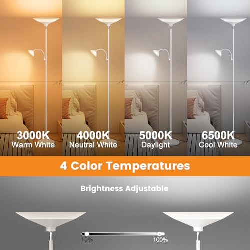 Upgraded 2 Light Torchiere Floor Lamp (White)