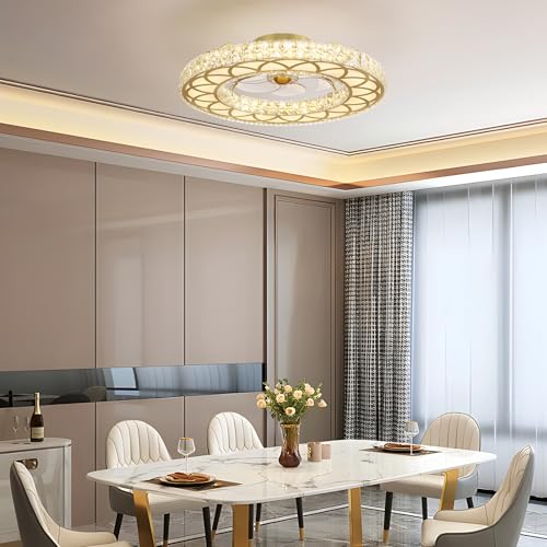 Crystal Ceiling Fans with Lights (Gold - 24 Inch)