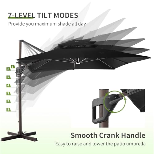9x12 FT Cantilever Offset Patio Umbrella with Lights (Black)