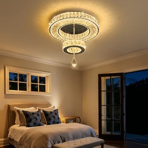 Modern Chandelier Bedroom Light Indoor LED Dimmable Lights Ceiling Chandeliers for Dining Room Kitchen Entryway Black 25W LEDs Fixtures 2000 Lumens (Black / W16")