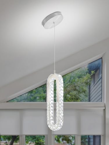 1 Ring Chandelier Silver Modern Pendant Lighting LED Dimmable Hanging Crystal Chandelier for Kitchen Island Foyer Lobby Living Room Staircaes (Silver / 1 Ring)