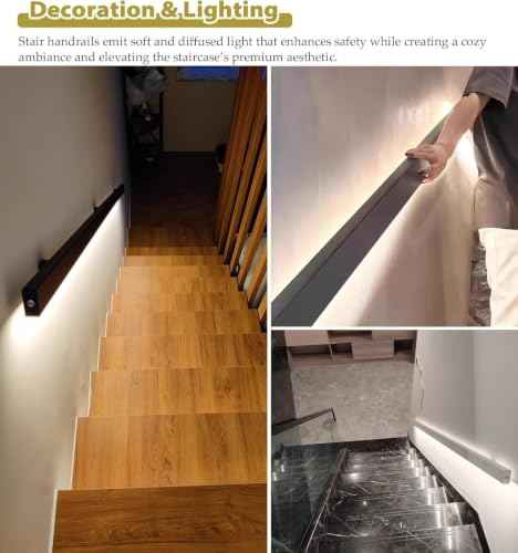 LED Motion Sensor Handrail Lights for Stairs (Black-Left / 1.1m/3.6ft)