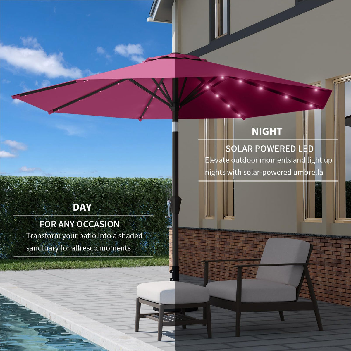 9FT Patio Umbrella with Solar Lights (Rose Pink)