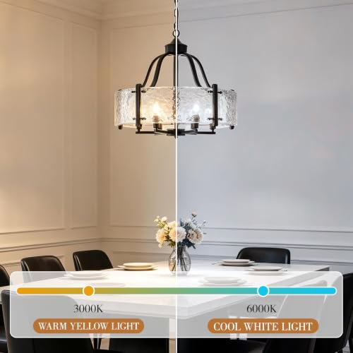 Gold Water Ripple Hammered Glass Drum Chandelier