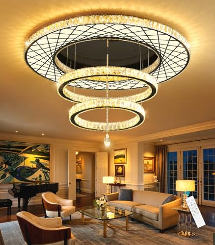 Crystal Glam Chandelier LED Ceiling Light Living Room Lighting Fixtures Remote Dimmable Ceiling Chandeliers 40 Inches Large Light Black (40 inch / Black)
