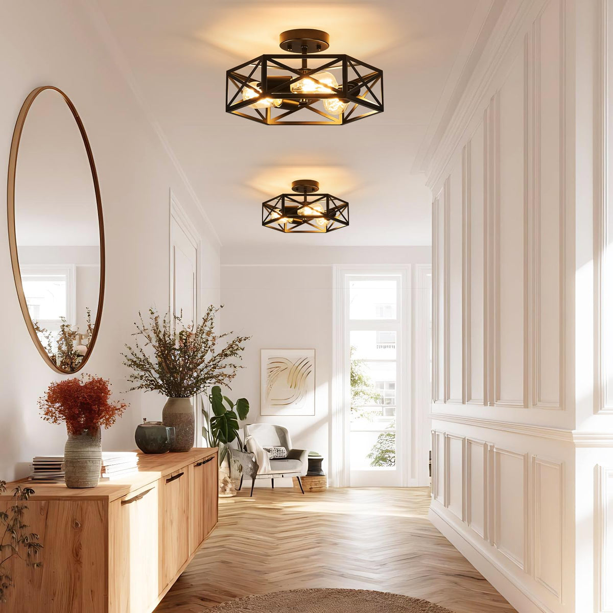 Modern Farmhouse Black Metal Semi Flush Mount Ceiling Light Fixture 14.6 in (14.6 Inch / Black)