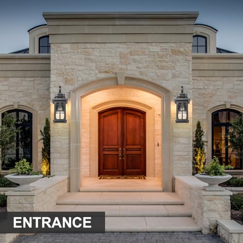 Outdoor Wall Lights (Black-Seeded Glass / Medium-2 Pack)