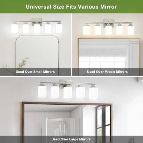 Brushed Nickel Bathroom Light Fixtures (Nickel-White Shade / 5-Light)