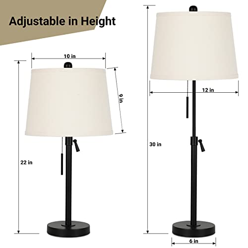 Bedside Table Lamps Set of 2 (Black+Beige Shade Set of 2)