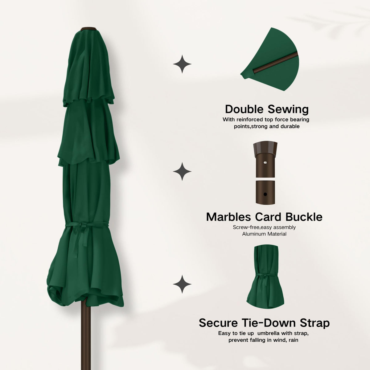 9ft 3 Tier Patio Umbrella with Solar Lights (Dark green / 9 FT)