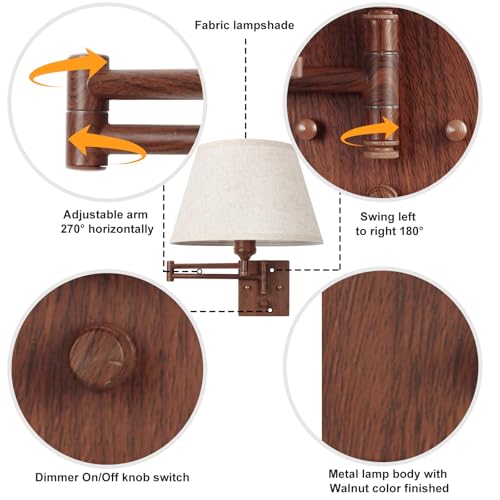 Dimmable Wall Sconce Plug in (Walnut color / Large)