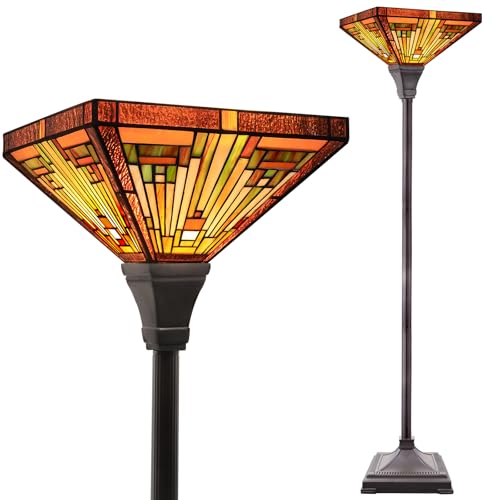 Tiffany Lamp Antique Amber Brown Stained Glass Torchiere Floor Lamp