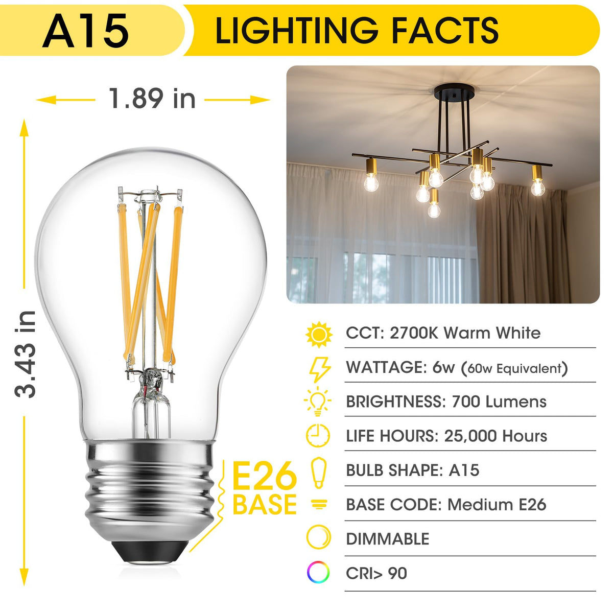 A15 LED Light Bulbs (Warm White / 4 Count (Pack of 1))