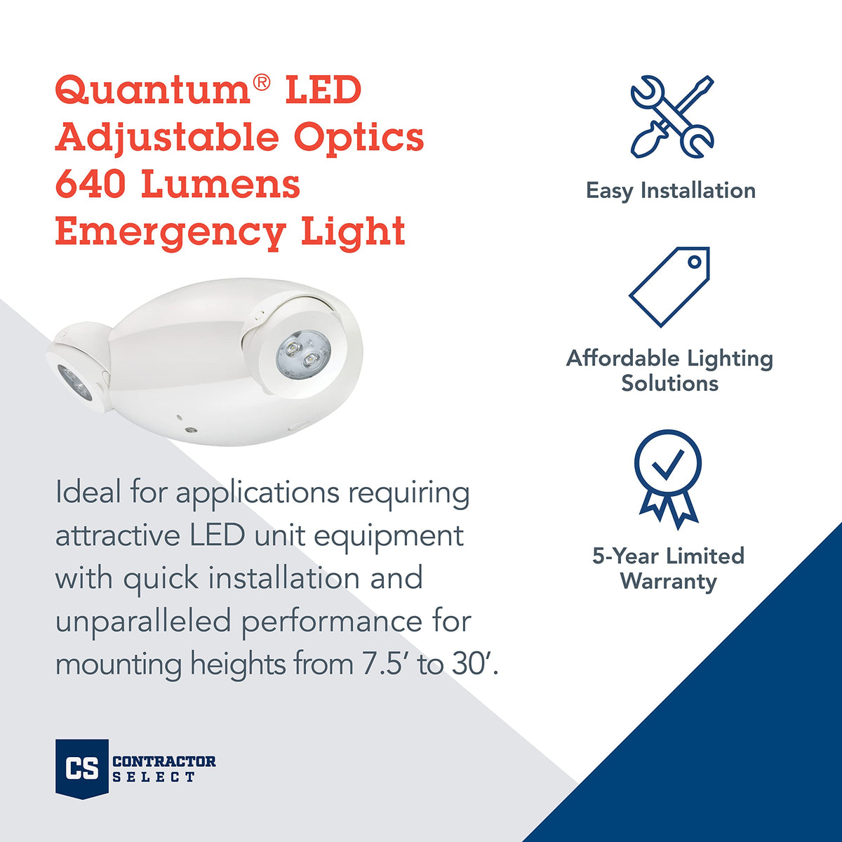 Quantum Emergency Light (White / 640 Lumens / Manual Testing)