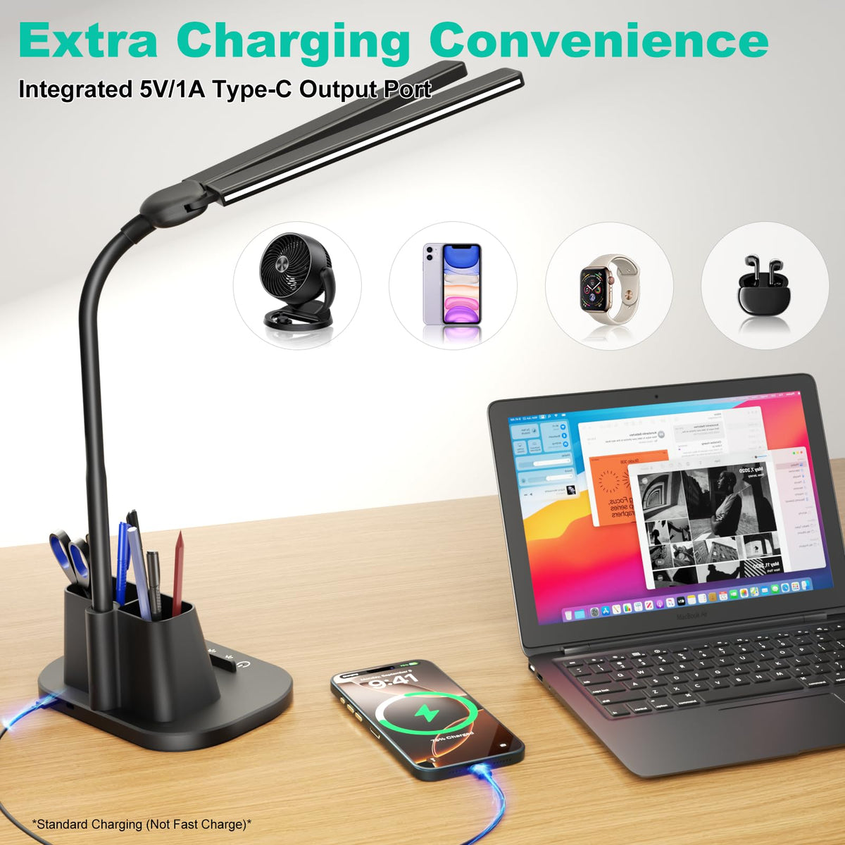 Desk Lamp with USB (Black / Medium)