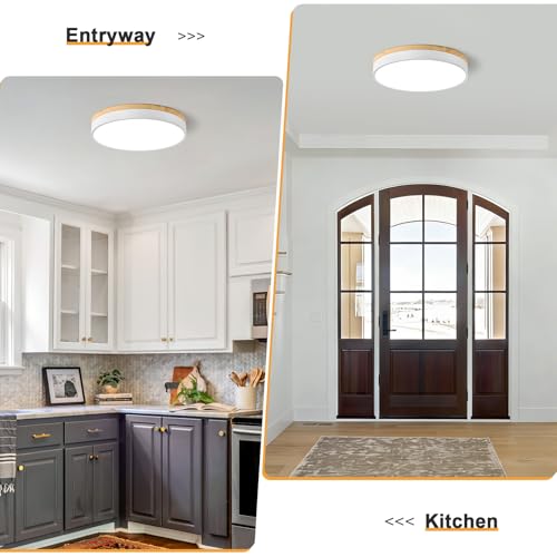 Dimmable LED Wood White Round Flush Mount Ceiling Light 15.74 Inch (White- Dimmable / 15.74 Inch)