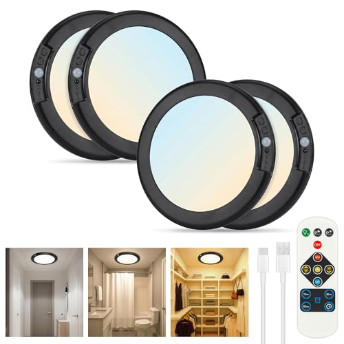 Black Wireless Rechargeable Ceiling Light (Black / 4 Packs)
