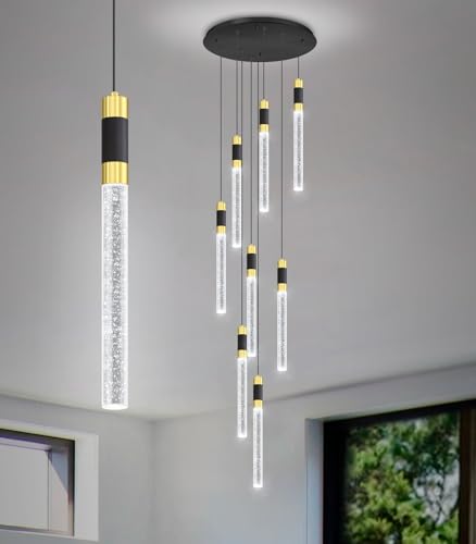 8 Lights 98 Inches Modern Chandelier LED Light Fixtures Adjustable Long Light Chandelier for Hallway Foyer Dimmable Lights with Remote Dining Kitchen Ceiling Pendant Lighting (8 lights Cylindrical)